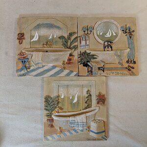 C Winterle Olsen 3 Plaque 3D Art Ceramic Tile Set Bath Tub Bathroom Nautical